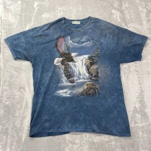 Seventh Avenue Mountain Bald Eagle T-Shirt Men XL Blue Tie Dye Graphic Crew Neck
